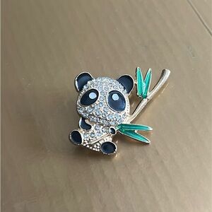 Panda Brooch with Green Accents